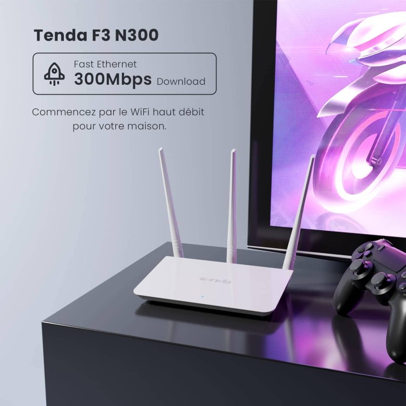 Routeur Wi-Fi Tenda N300 avec antennes 5 dBi Haute Puissance (F3) D301