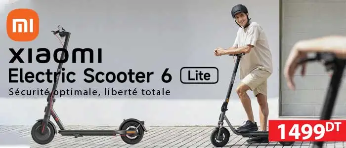 Xiaomi Electric Scooter 6 Lite Trottinette électrique Xiaomi Electric Scooter 6 Lite noire avec suspension avant et pneus 10 pouces